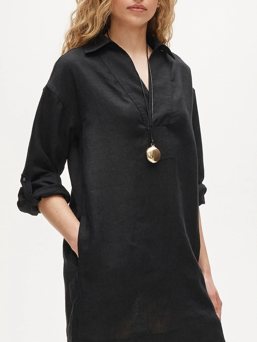 J. Crew white Linen Collared Long Sleeve Mini Dress Tunic M
